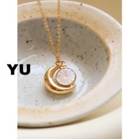 Titanium Steel Simple Style Moon Plating Inlay Shell Pendant Necklace main image 4