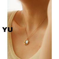 Titanium Steel Simple Style Moon Plating Inlay Shell Pendant Necklace main image 3