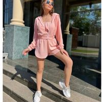 Daily Women's Simple Style Solid Color Spandex Polyester Zipper Shorts Sets Shorts Sets sku image 12