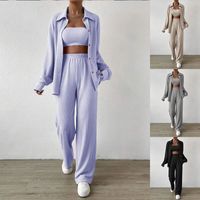 Daily Women's Casual Solid Color Spandex Polyester Button Pants Sets Pants Sets main image 1