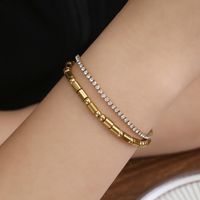 Stainless Steel Simple Style Classic Style Letter Inlay Zircon Bracelets main image 5
