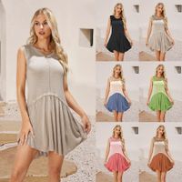 Women's Regular Dress Streetwear Round Neck Pleated Sleeveless Solid Color Midi Dress Daily main image 6