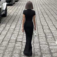 Women's Sheath Dress Sexy V Neck Pleated Hollow Out Short Sleeve Solid Color Maxi Long Dress Daily main image 5
