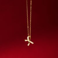 Sterling Silver Basic Simple Style Classic Style Bow Knot Inlay Zircon Pendant Necklace sku image 2