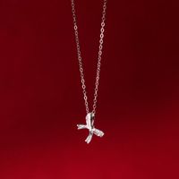 Sterling Silver Basic Simple Style Classic Style Bow Knot Inlay Zircon Pendant Necklace sku image 1