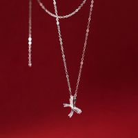 Sterling Silver Basic Simple Style Classic Style Bow Knot Inlay Zircon Pendant Necklace main image 5