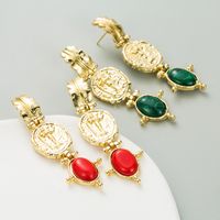 1 Pair Elegant Retro Luxurious Oval Inlay Alloy Resin Resin Gold Plated Drop Earrings main image 3