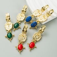 1 Pair Elegant Retro Luxurious Oval Inlay Alloy Resin Resin Gold Plated Drop Earrings main image 1