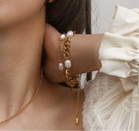 Titan Stahl 18 Karat Vergoldet Einfacher Stil Klassischer Stil Überzug Inlay Einfarbig Perle Armbänder main image 6