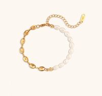 Titanium Steel 18K Gold Plated Simple Style Classic Style Beaded Plating Pearl Bracelets Necklace sku image 1