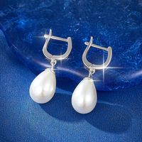 1 Pair Elegant Vacation Solid Color Plating Inlay Sterling Silver Artificial Pearls White Gold Plated Drop Earrings main image 3
