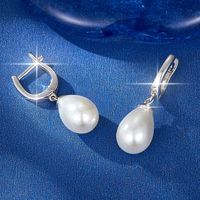 1 Pair Elegant Vacation Solid Color Plating Inlay Sterling Silver Artificial Pearls White Gold Plated Drop Earrings main image 4