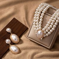 Elegant Luxurious Solid Color Plastic Plating Inlay Pearl 14K Gold Plated Women's Jewelry Set main image 3