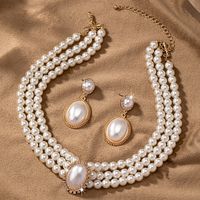 Elegant Luxurious Solid Color Plastic Plating Inlay Pearl 14K Gold Plated Women's Jewelry Set main image 5