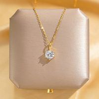 304 Stainless Steel Copper 18K Gold Plated Glam Luxurious Plating Inlay Solid Color Diamond Pendant Necklace main image 7