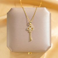 304 Stainless Steel Copper 18K Gold Plated Glam Luxurious Plating Inlay Solid Color Diamond Pendant Necklace main image 6