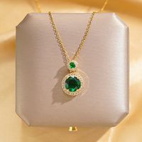 304 Stainless Steel Copper 18K Gold Plated Glam Luxurious Plating Inlay Solid Color Diamond Pendant Necklace main image 9