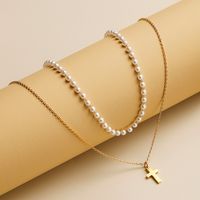 Simple Style Classic Style Cross Stainless Steel Imitation Pearl Beaded Plating Artificial Pearls 18K Gold Plated Women's Necklace main image 1