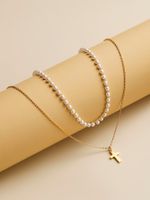 Simple Style Classic Style Cross Stainless Steel Imitation Pearl Beaded Plating Artificial Pearls 18K Gold Plated Women's Necklace sku image 1