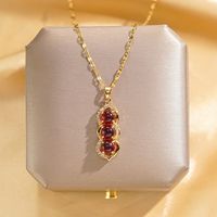 304 Stainless Steel Copper 18K Gold Plated Glam Luxurious Plating Inlay Solid Color Diamond Pendant Necklace sku image 5