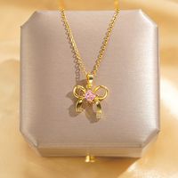 304 Stainless Steel Copper 18K Gold Plated Glam Luxurious Plating Inlay Solid Color Diamond Pendant Necklace sku image 9