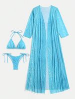 Women's Vacation Waves Solid Color 3 Pieces Set Bikinis Swimwear main image 4
