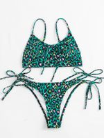 Women's Bow Knot Leopard 2 Pieces Set Bikinis Swimwear main image 4