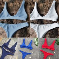 Femmes Couleur Unie Ensemble 2 Pièces Bikinis Maillots De Bain main image 6