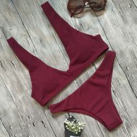 Women's Solid Color 2 Pieces Set Bikinis Swimwear sku image 1