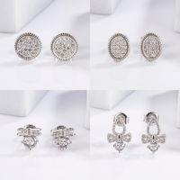 1 Pair Elegant Glam Luxurious Round Oval Bow Knot Plating Inlay Sterling Silver Zircon White Gold Plated Ear Studs main image 1