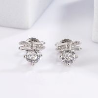 1 Pair Elegant Glam Luxurious Round Oval Bow Knot Plating Inlay Sterling Silver Zircon White Gold Plated Ear Studs main image 5