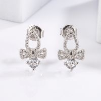 1 Pair Elegant Glam Luxurious Round Oval Bow Knot Plating Inlay Sterling Silver Zircon White Gold Plated Ear Studs main image 6