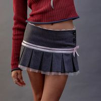 Summer Preppy Style Solid Color Bow Knot Spandex Polyester Above Knee Skirts main image 1