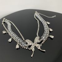 Casual Hip-Hop Butterfly Arylic Alloy Inlay Rhinestones Silver Plated Women's Choker main image 6
