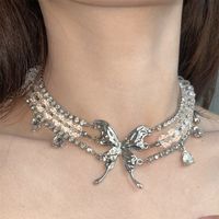 Casual Hip-Hop Butterfly Arylic Alloy Inlay Rhinestones Silver Plated Women's Choker main image 9