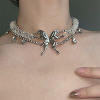 Casual Hip-Hop Butterfly Arylic Alloy Inlay Rhinestones Silver Plated Women's Choker main image 2