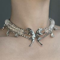 Casual Hip-Hop Butterfly Arylic Alloy Inlay Rhinestones Silver Plated Women's Choker main image 1