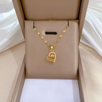 Titan Stahl IG-Stil Aushöhlen Inlay Liebe Herzform Künstliche Edelsteine Halskette Mit Anhänger main image 4