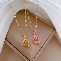 Titan Stahl IG-Stil Aushöhlen Inlay Liebe Herzform Künstliche Edelsteine Halskette Mit Anhänger main image 1