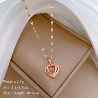 Titanium Steel IG Style Hollow Out Inlay Heart Shape Artificial Gemstones Pendant Necklace main image 3