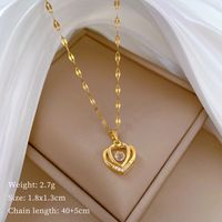 Titanium Steel IG Style Hollow Out Inlay Heart Shape Artificial Gemstones Pendant Necklace main image 2