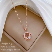 Titanium Steel IG Style Hollow Out Inlay Number Heart Shape Artificial Gemstones Pendant Necklace sku image 2