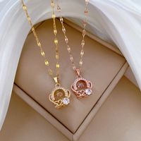 Titanium Steel IG Style Hollow Out Inlay Number Heart Shape Artificial Gemstones Pendant Necklace main image 1