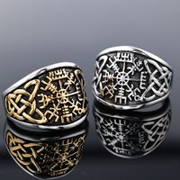 304 Stainless Steel 18K Gold Plated Retro Roman Style Totem Rings main image 1
