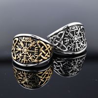 304 Stainless Steel 18K Gold Plated Retro Roman Style Totem Rings main image 2