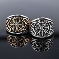 304 Stainless Steel 18K Gold Plated Retro Roman Style Totem Rings main image 3