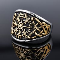 304 Stainless Steel 18K Gold Plated Retro Roman Style Totem Rings main image 5