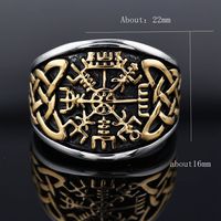 304 Stainless Steel 18K Gold Plated Retro Roman Style Totem Rings main image 6