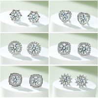 Sterling Silver Luxurious Round Square Lab-grown Diamonds Ear Studs main image 1