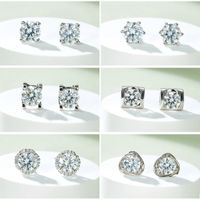 Sterling Silver Luxurious Round Square Lab-grown Diamonds Ear Studs main image 3